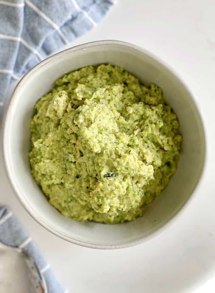 pasty broccoli mixture in a bowl 