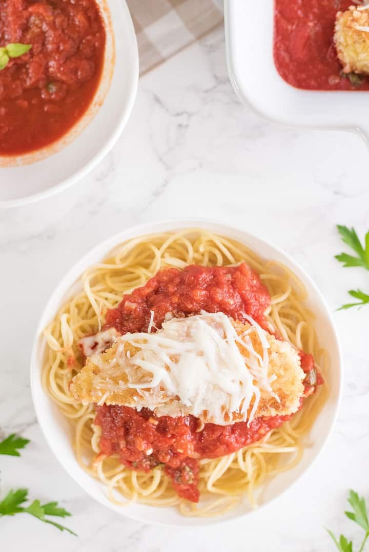Chicken Parmesan with Pasta in a Bowl 