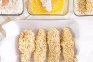 breading station with chicken flour and egg