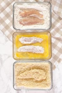 Breading station with egg, flour and panko