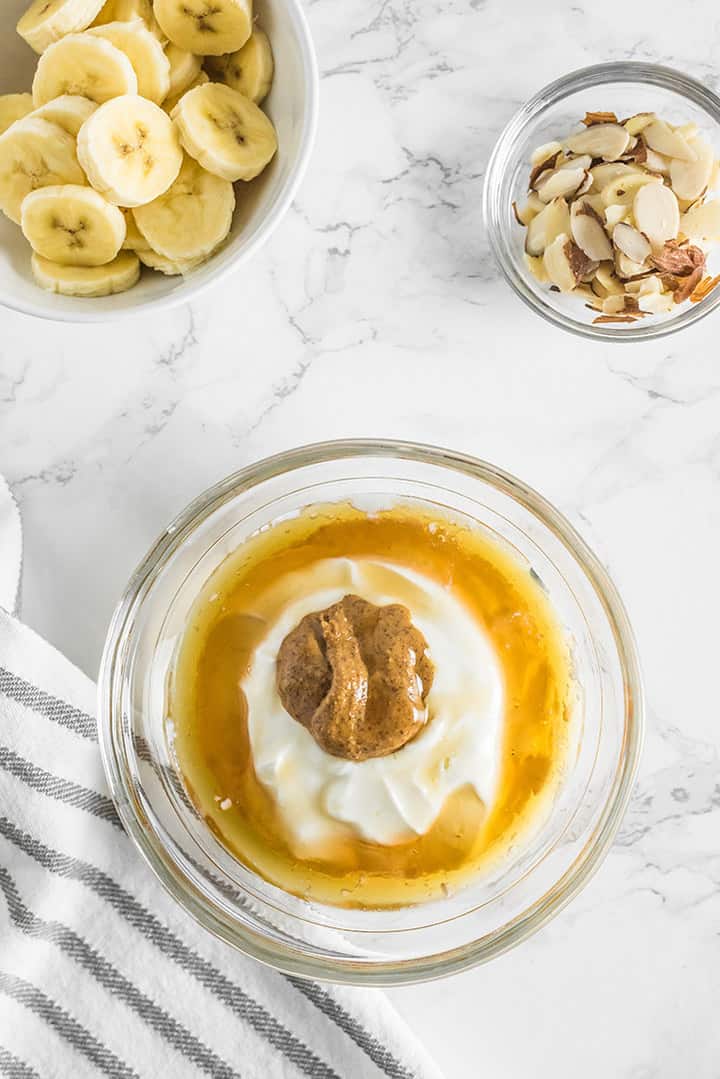 Bowl of honey, greek yogurt, and nut butter