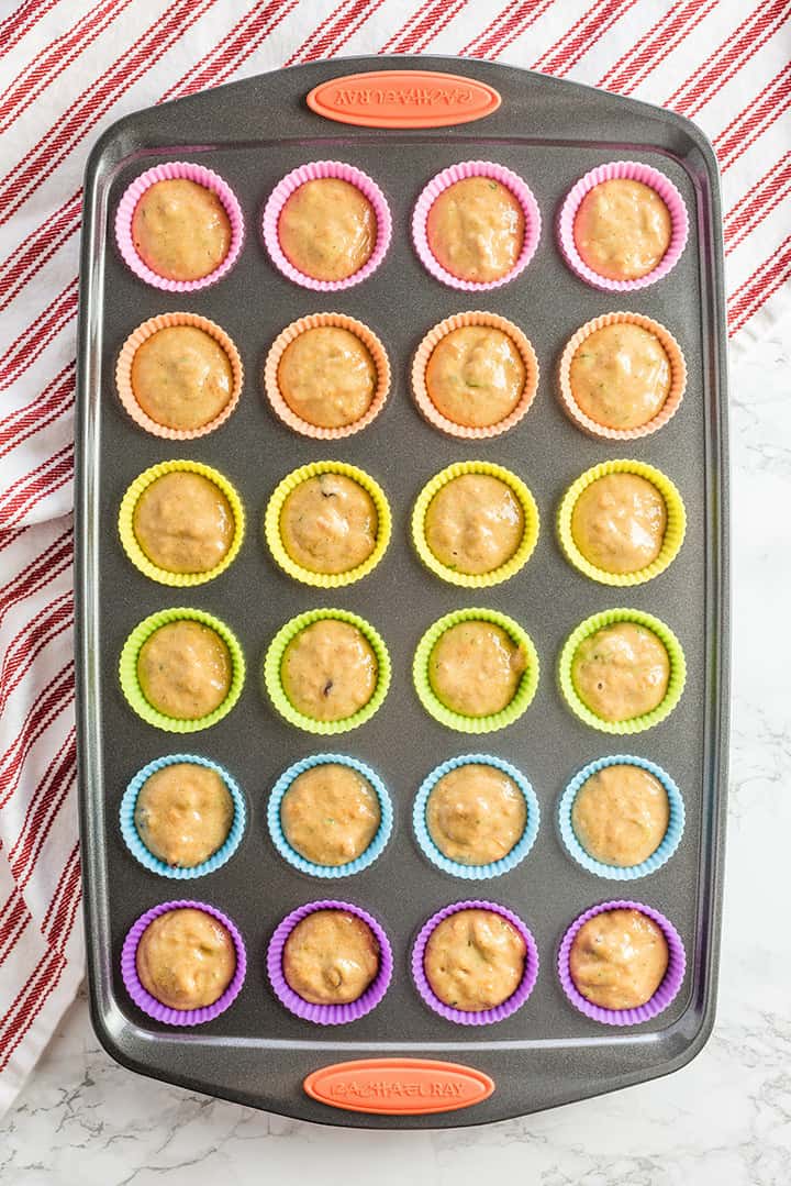 sweet potato batter in silicone colorful cups
