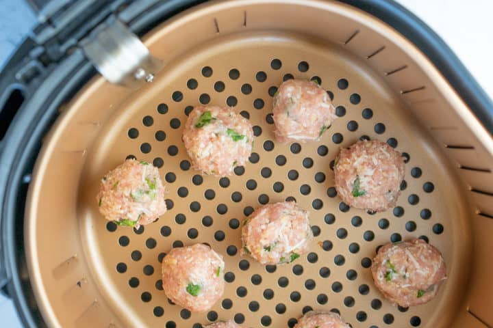 Chicken meatballs inside airfryer