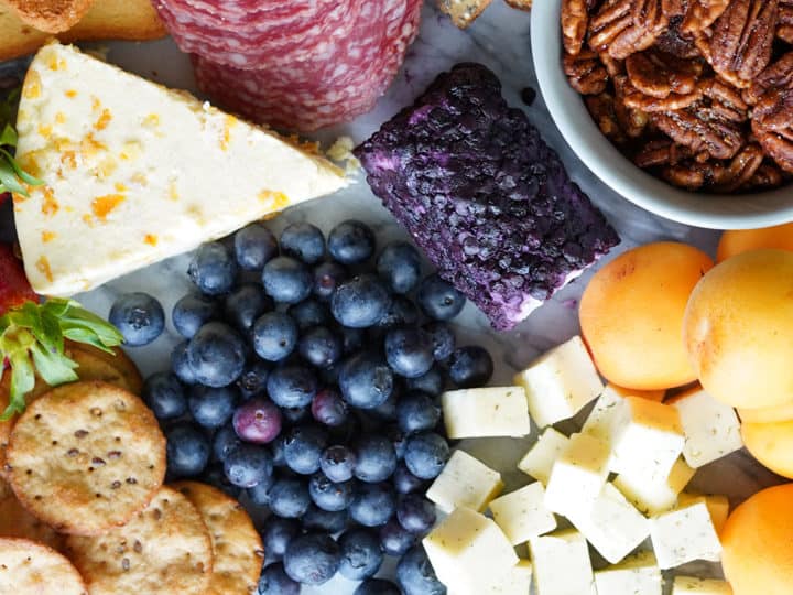 Close up of fruit and cheeses 