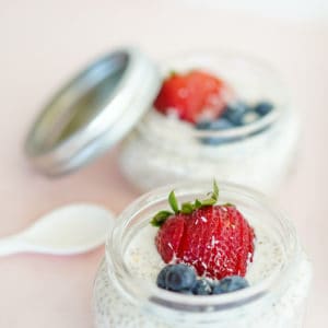Two bowls of chia oats with fruit