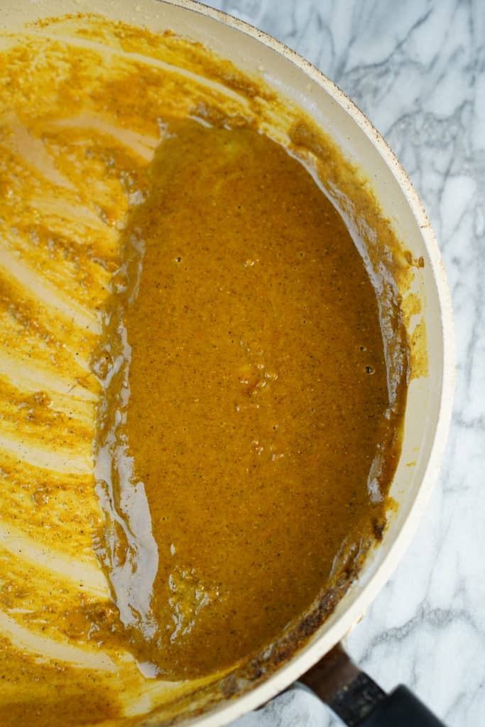 Close up of curry roux in a pan