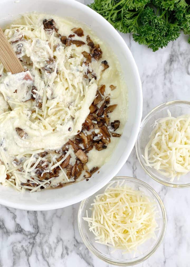 bowl with mushrooms and ricotta