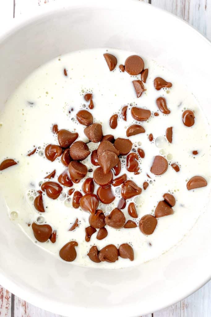 Cream and chocolate chips in a bowl 