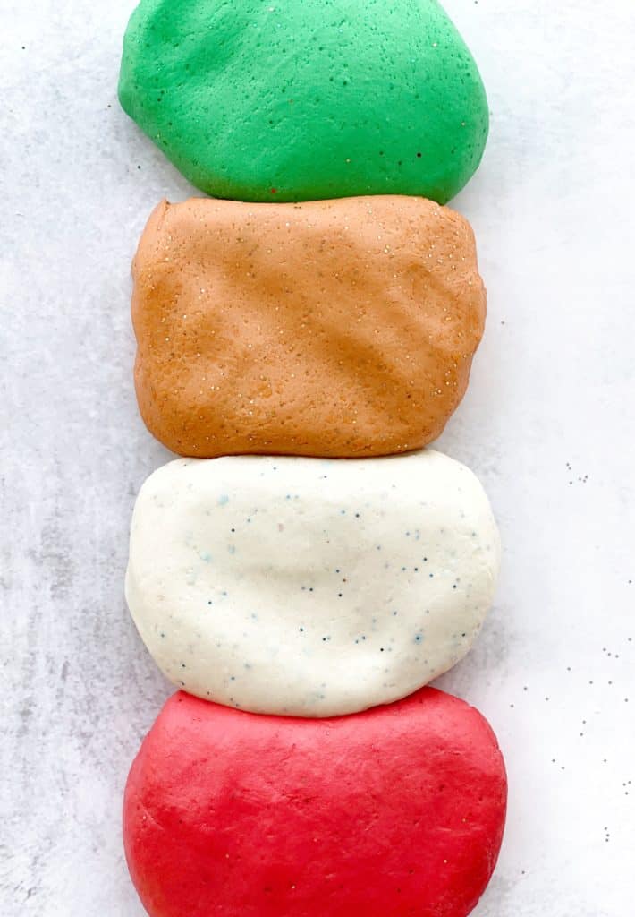 Green, Brown, White and Red Playdough 