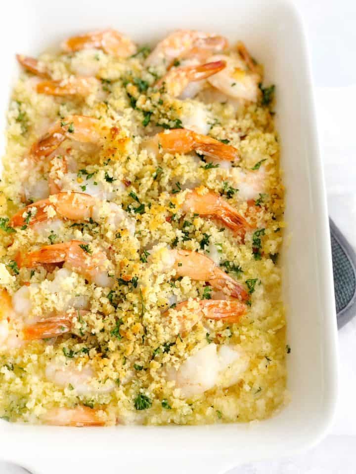 cooked shrimp in baking dish