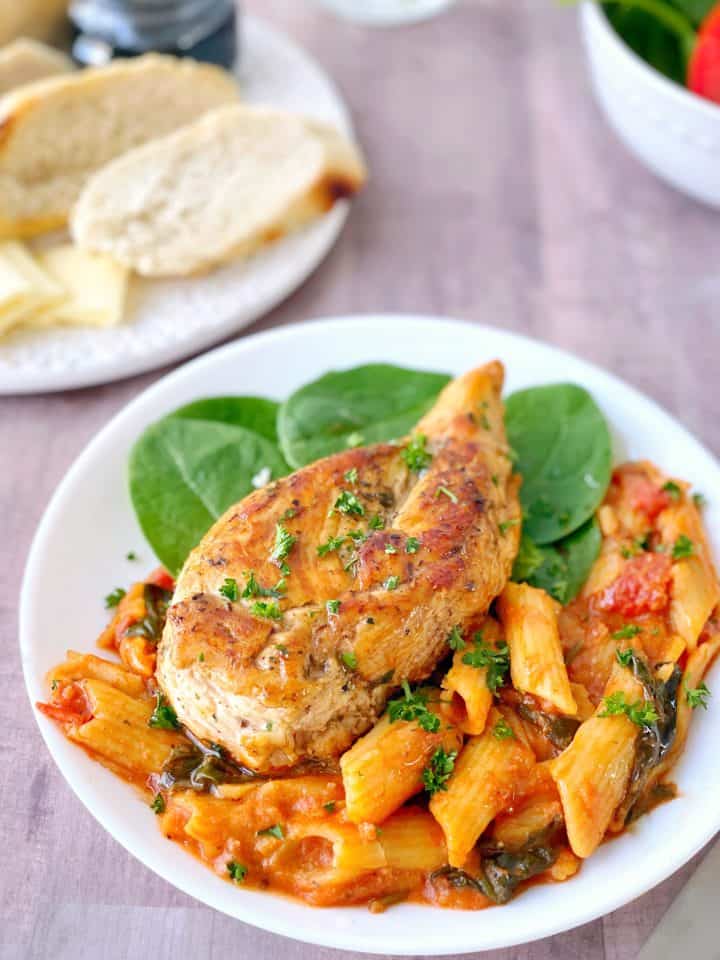 Plate of chicken and penne 