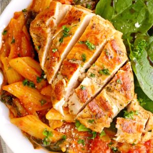 Plate of chicken and penne