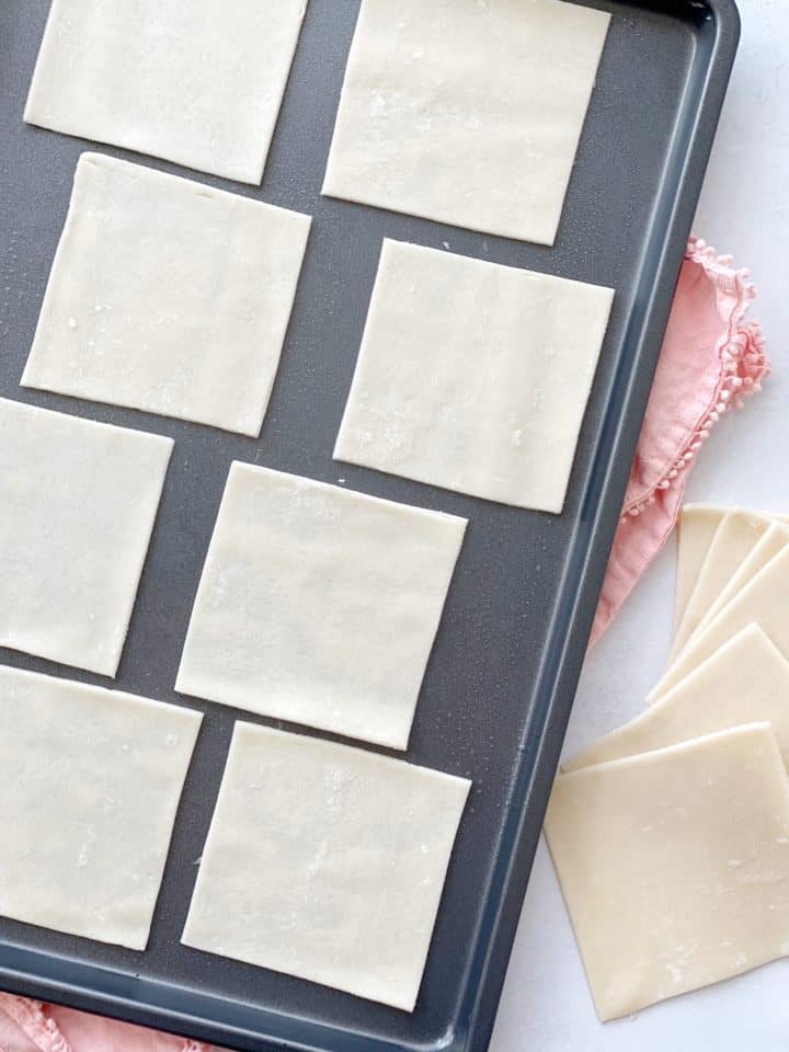 Dough squares on a baking sheet 
