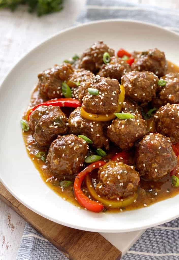 close up of meatballs with glaze 