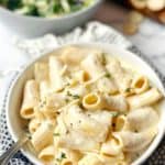 bowl of pasta with alfredo sauce