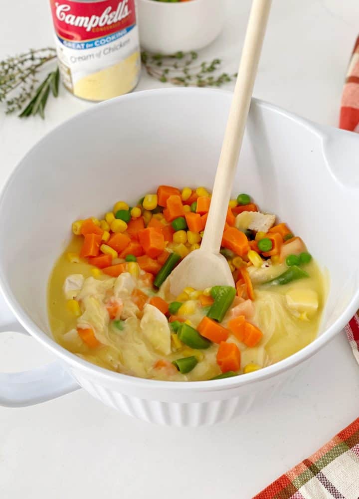 bowl of mixed vegetables and cream of chicken