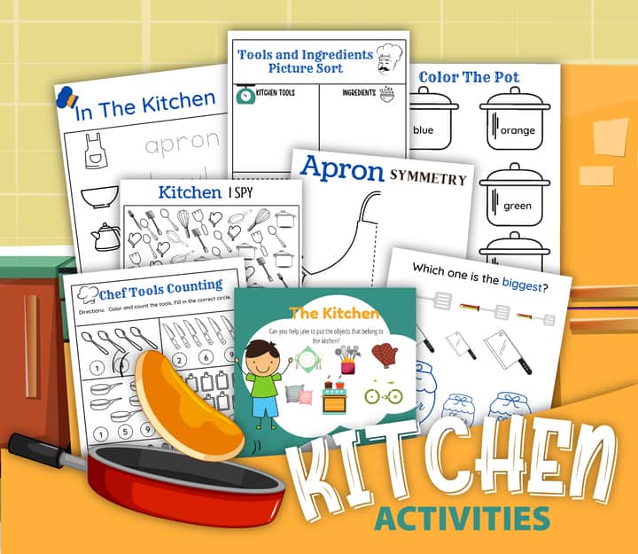 kitchen activities worksheets mock up