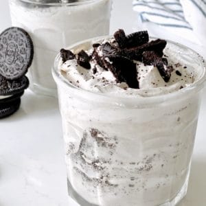close up of oreo fluff in a cup