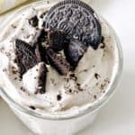 over the top shot of oreo fluff with oreo cookie toppings