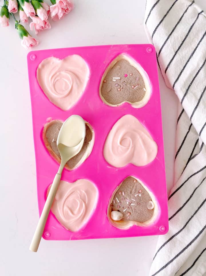 chocolate covered hearts with spoon 