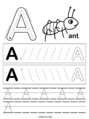 letter a worksheet with ant and letter