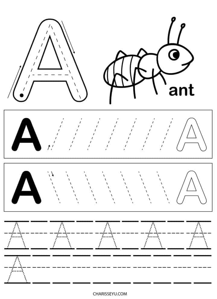 letter a worksheet with ant and letter