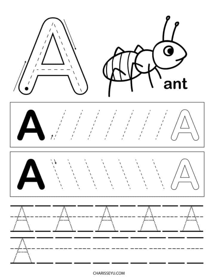 letter a worksheet with ant and letter