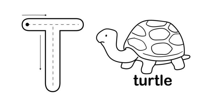worksheet with letter t and turtle photo