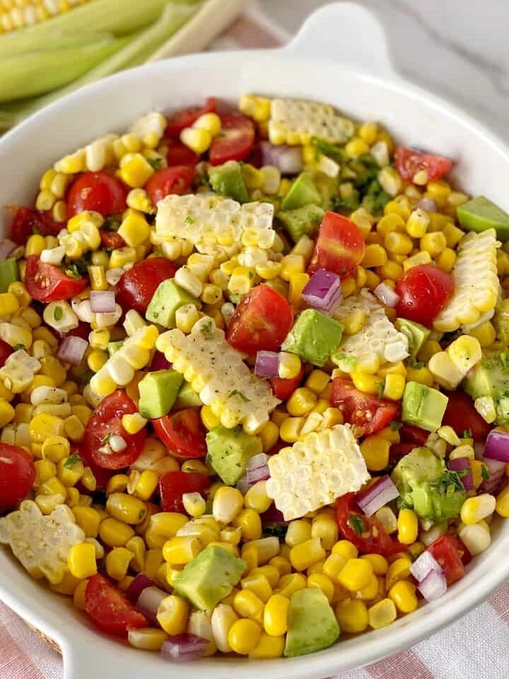 close up of avocado corn salad