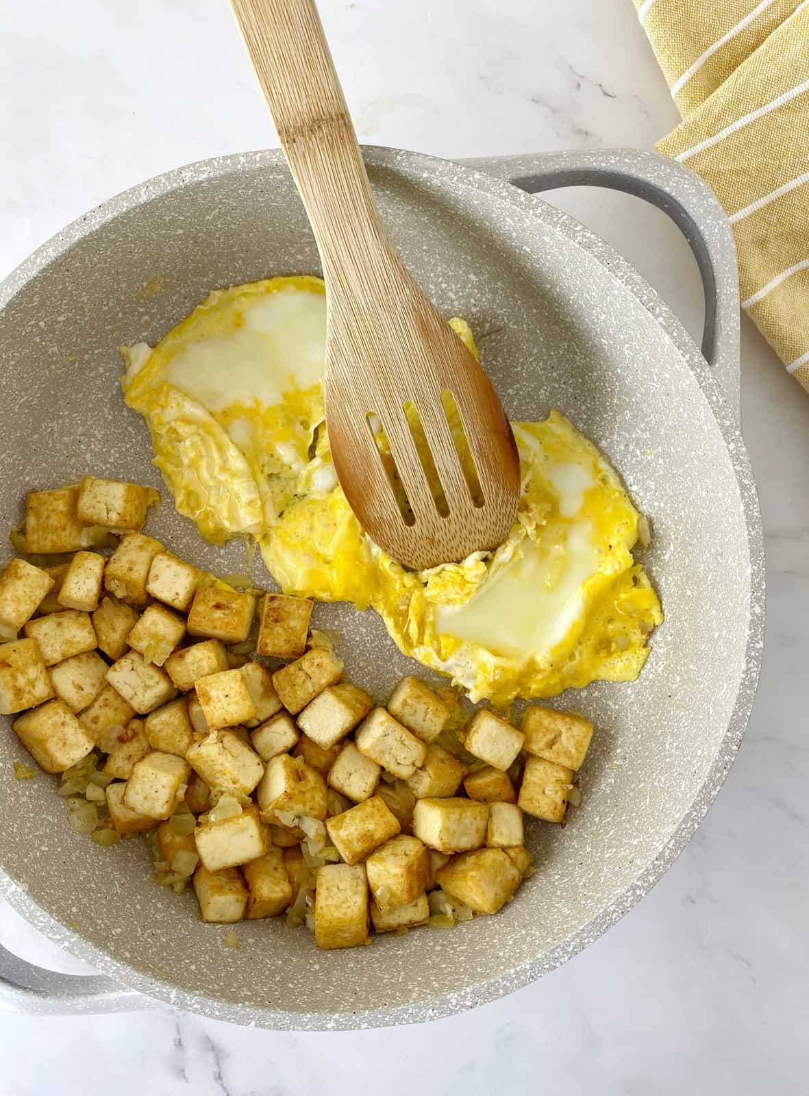 pan of tofu and eggs 
