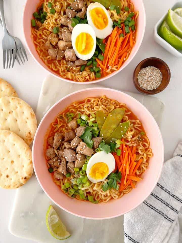 two bowls of ramen soup