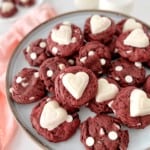 close up of red velvet cookies