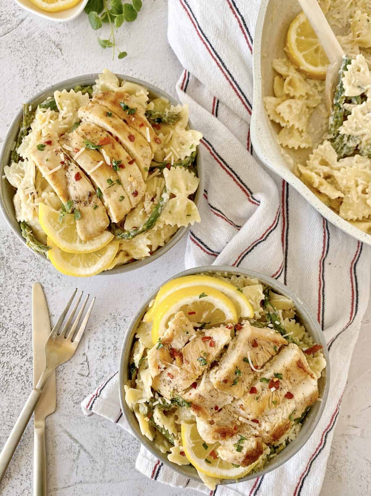 chicken with pasta on top 