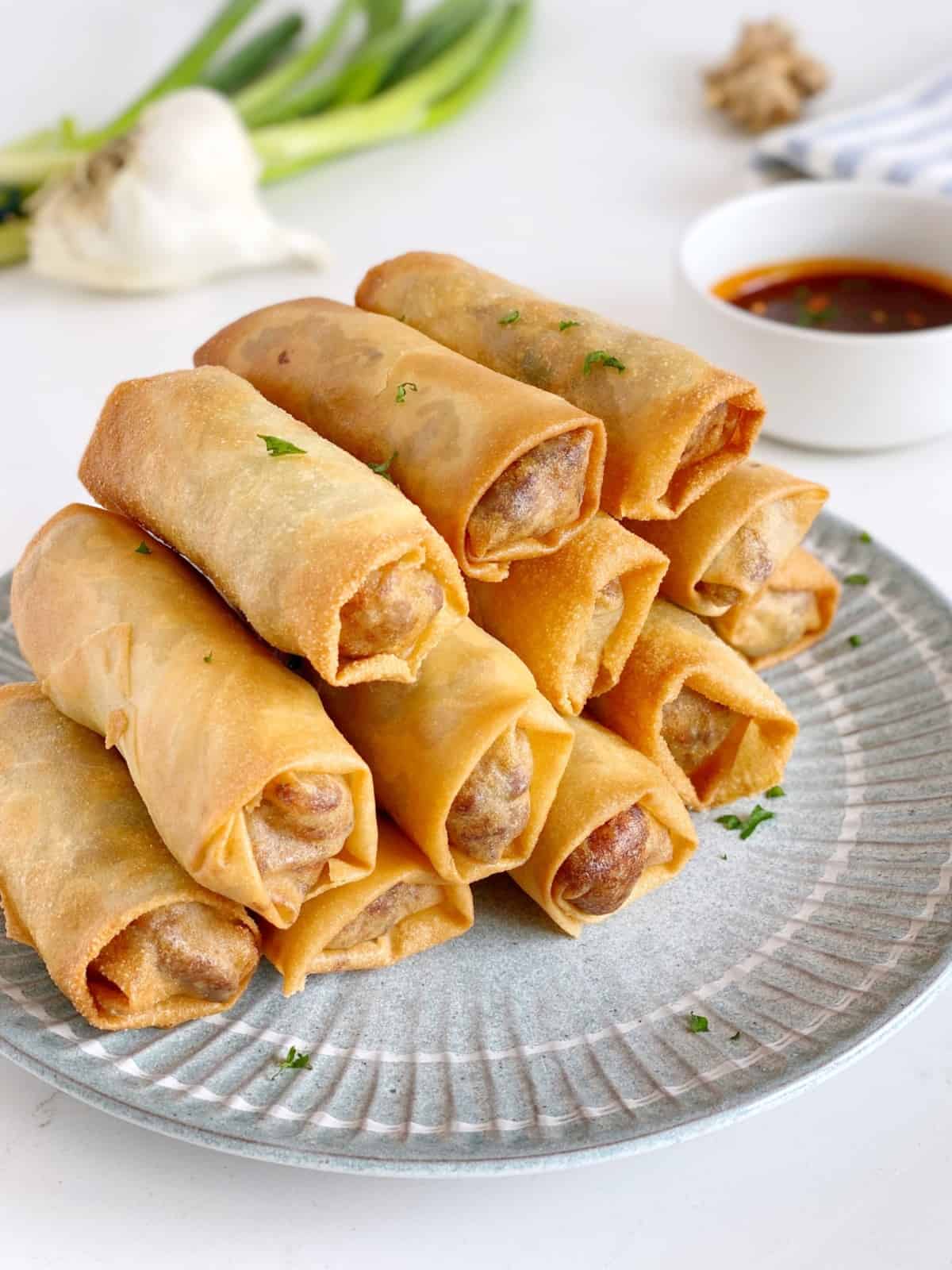 egg rolls on a plate 