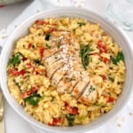 close up of chicken orzo pasta