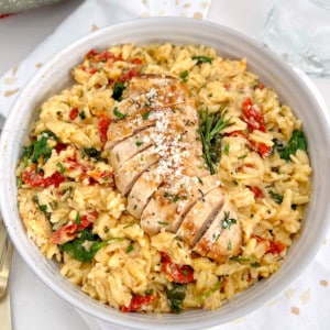 close up of chicken orzo pasta