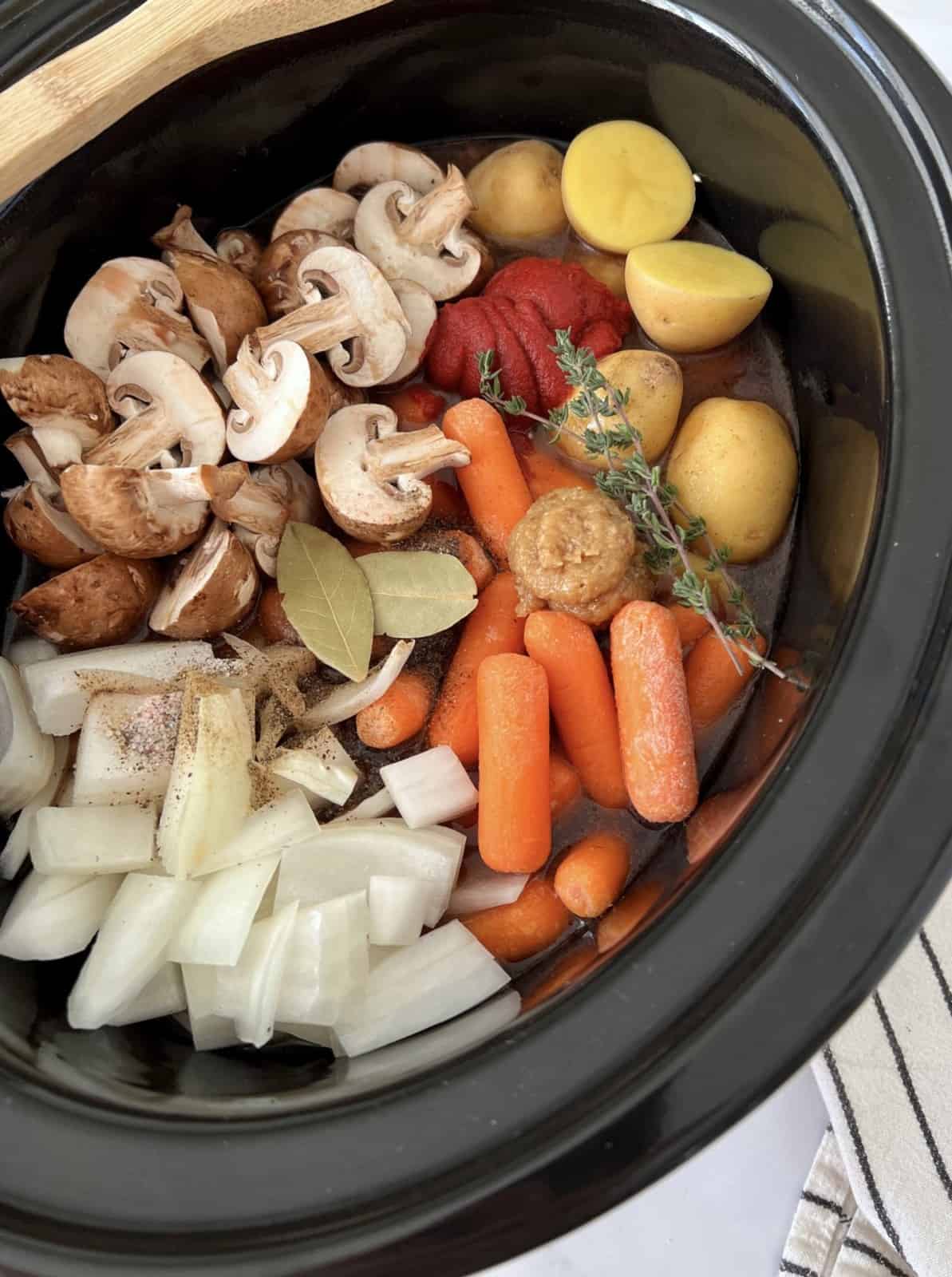 slow cooker with veggies and meat 