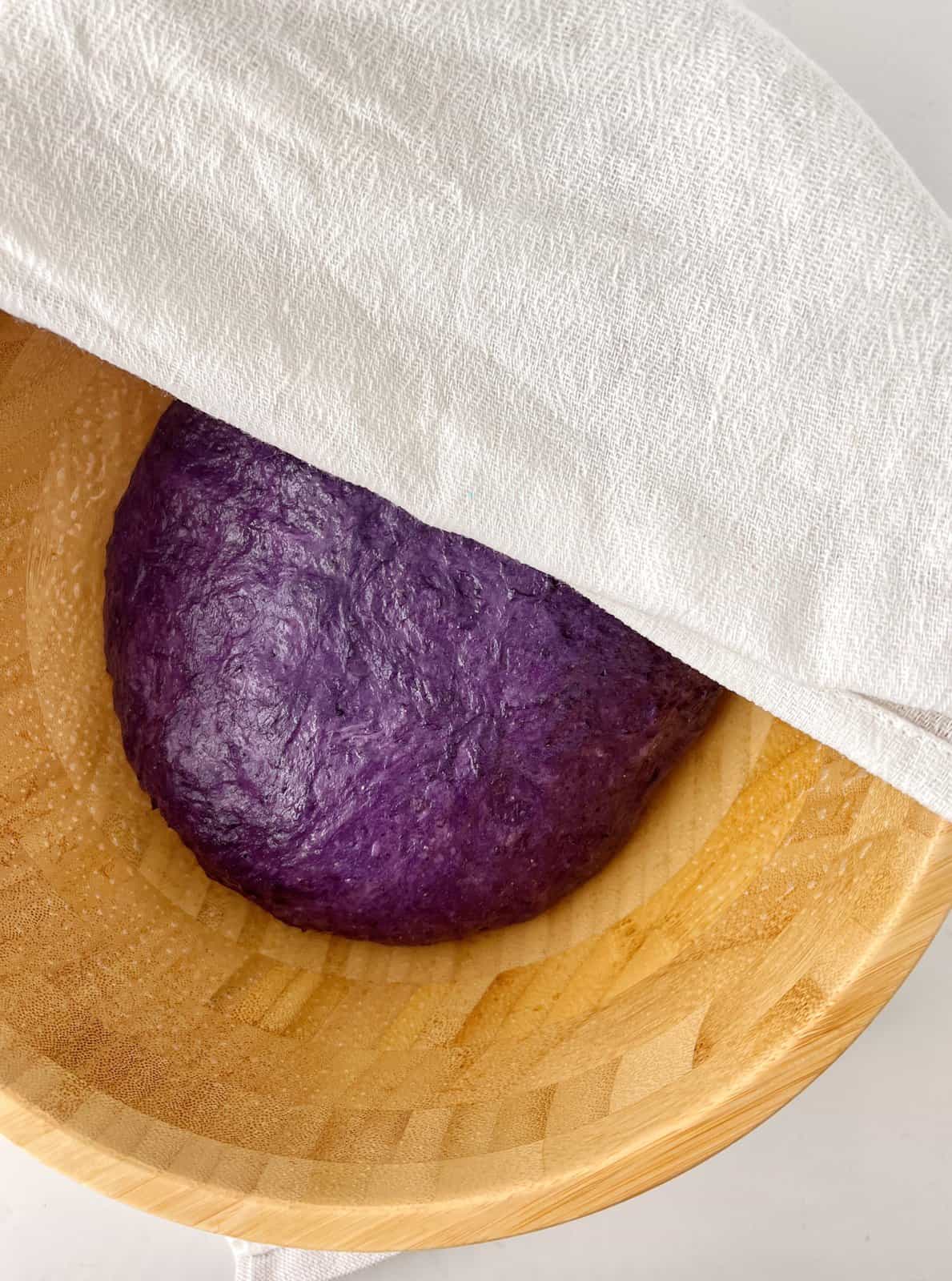 bowl with cover and ube flour 