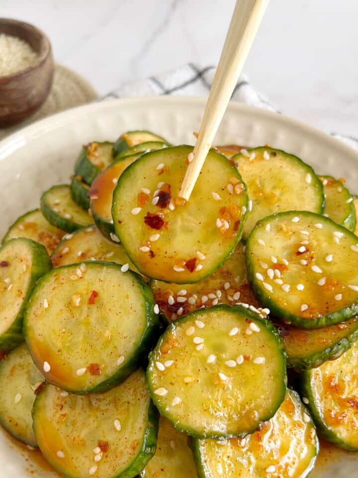 cucumber salad close up with marinade