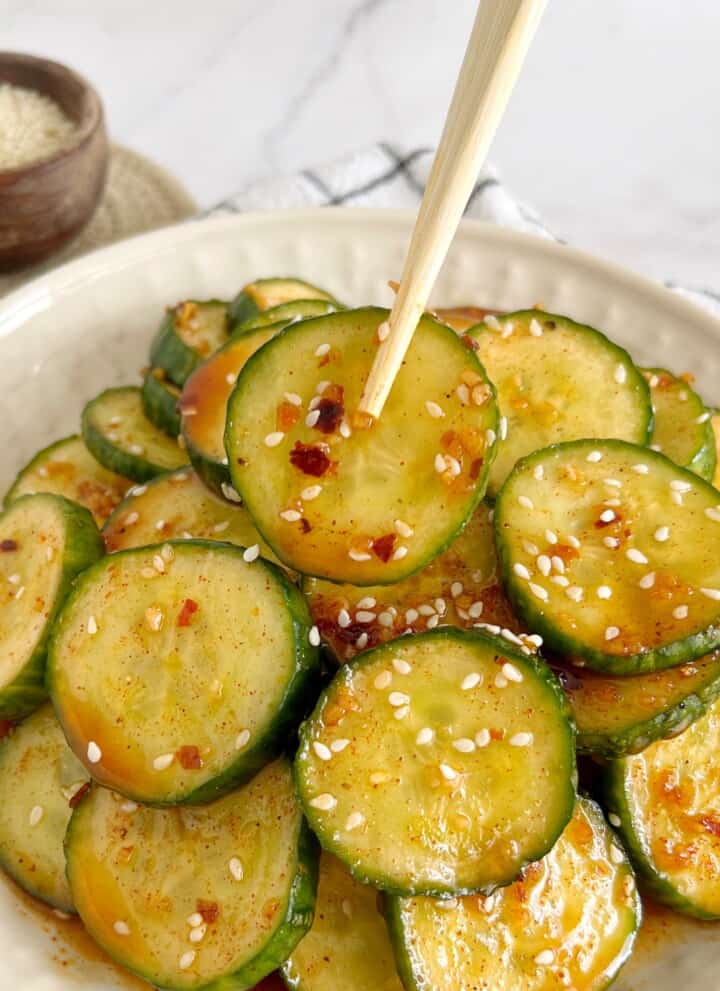 cucumber salad close up with marinade