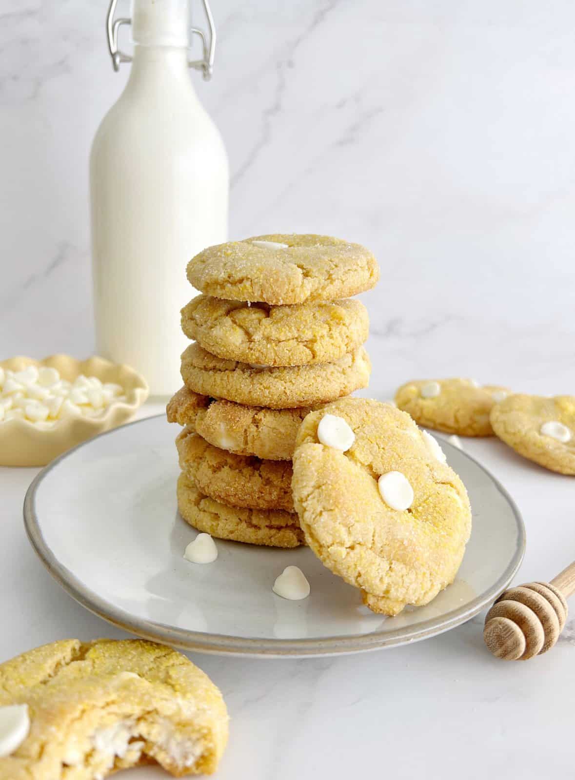 cornbread cookies with milk jar 