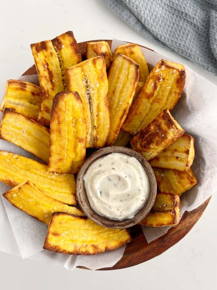 bowl of plantains with sauce