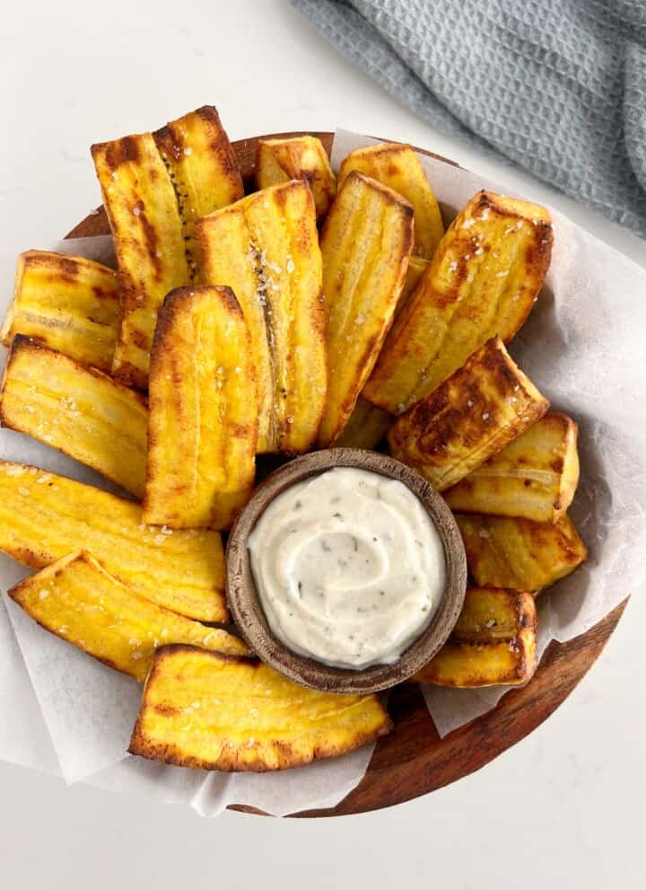 bowl of plantains with sauce