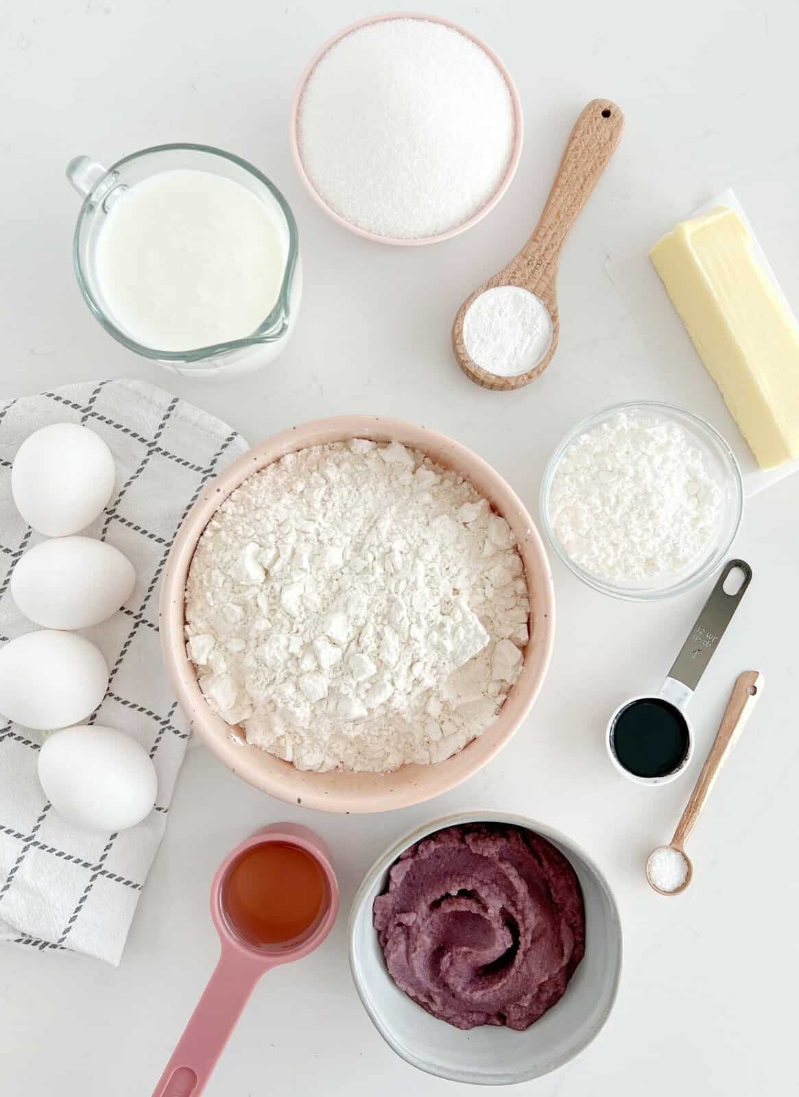 ingredients for ube cake recipe lay out 
