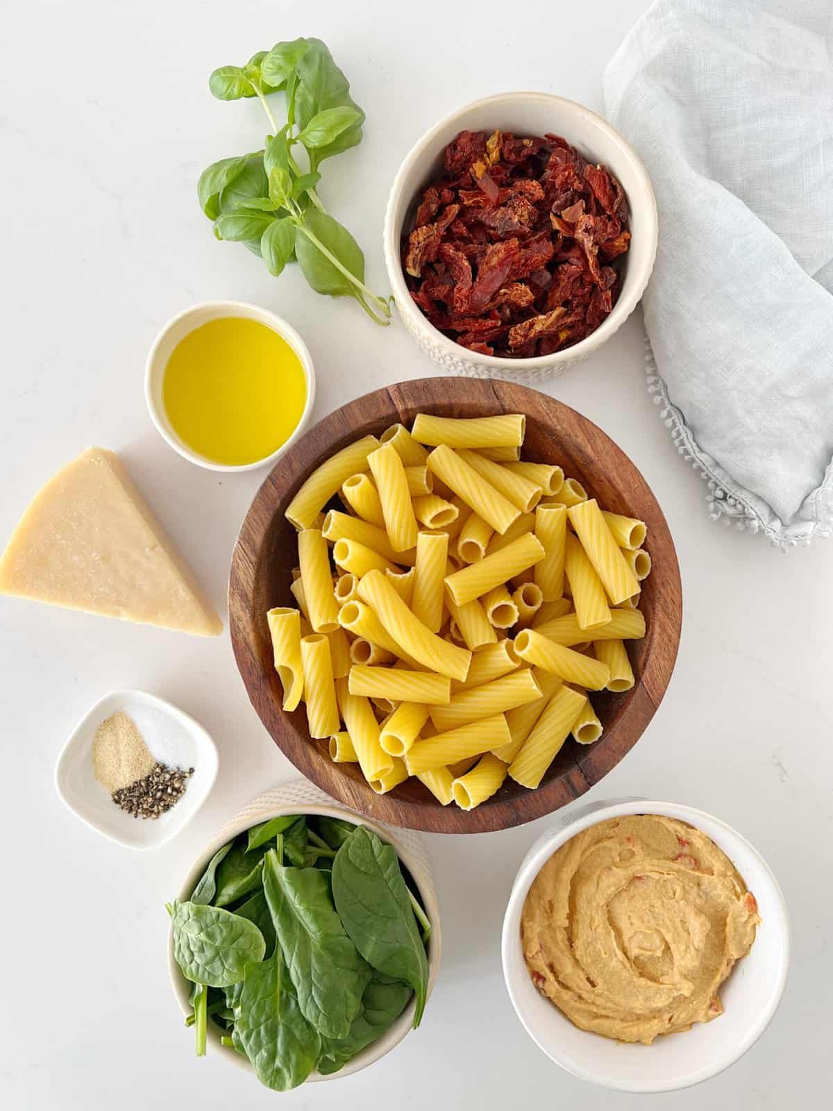 ingredients to make hummus pasta 