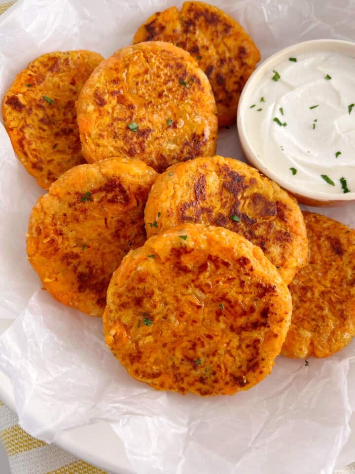 close up of sweet potato patties