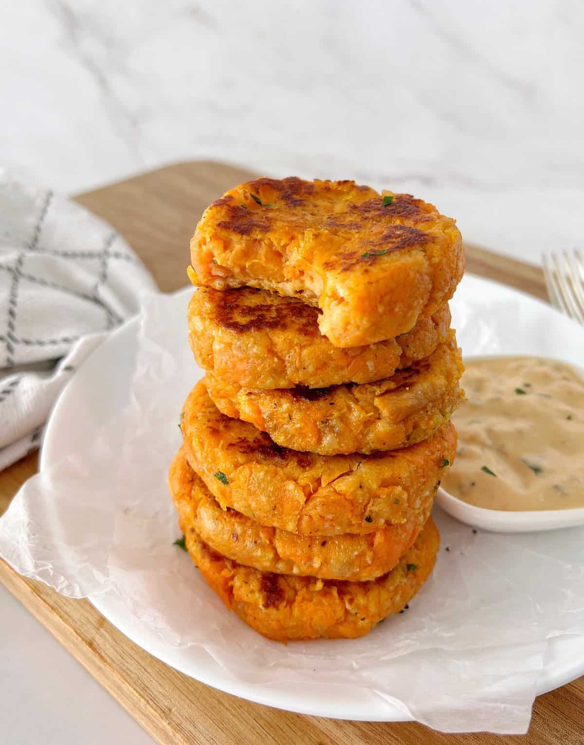sweet potato patties stacked 