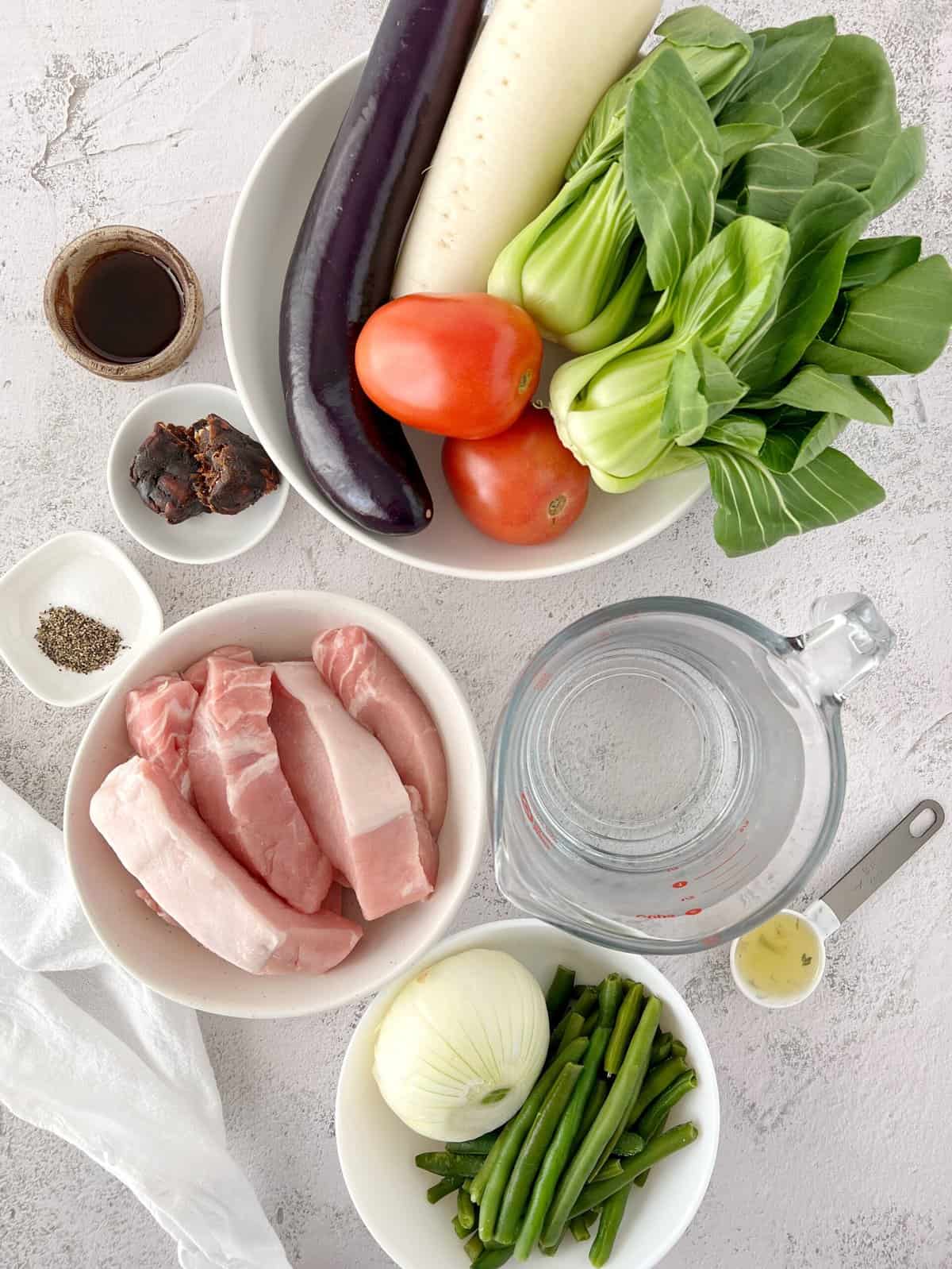 pork sinigang ingredients spread out 