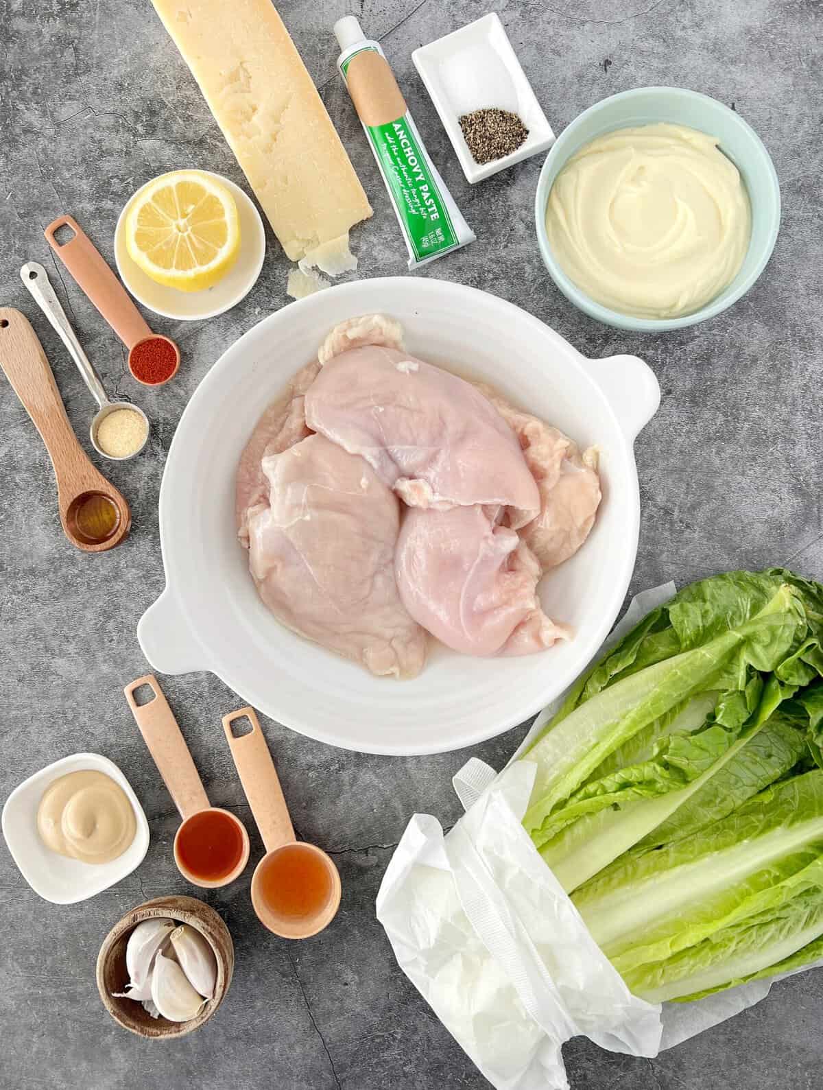 ingredients for chicken caesar salad 