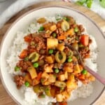 picadillo over steamed rice